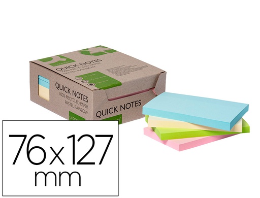 [KF17325] BLOC DE NOTAS ADHESIVAS QUITA Y PON Q-CONNECT 76X127 MM 100% PAPEL RECICLADO COLORES PASTELES EN CAJA DE CARTON