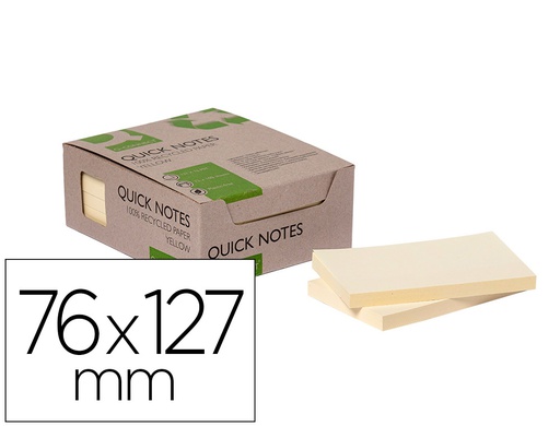 [KF17322] BLOC DE NOTAS ADHESIVAS QUITA Y PON Q-CONNECT 76X127 MM 100% PAPEL RECICLADO AMARILLO EN CAJA DE CARTON