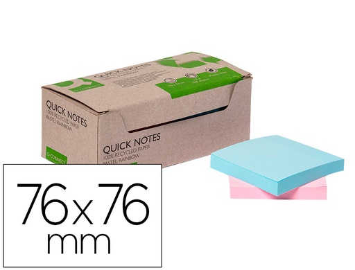 [KF17324] BLOC DE NOTAS ADHESIVAS QUITA Y PON Q-CONNECT 76X76 MM 100% PAPEL RECICLADO COLORES PASTELES EN CAJA DE CARTON