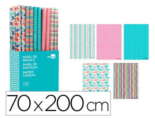 [PR05] PAPEL DE REGALO LIDERPAPEL TODO AÑO ROLLO DE 70 X 200 CM SURTIDO B