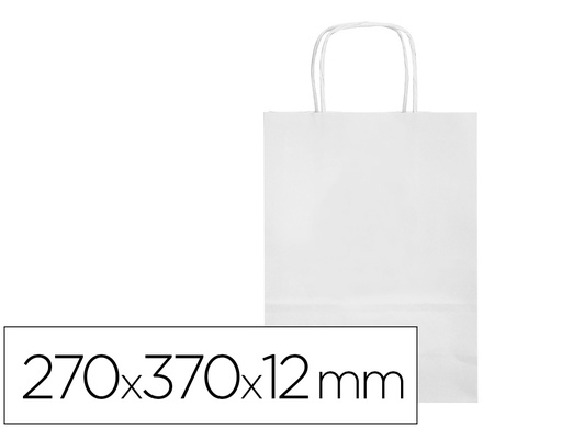 [KF03750] BOLSA PAPEL Q-CONNECT CELULOSA BLANCO M CON ASA RETORCIDA 270X370X12 MM