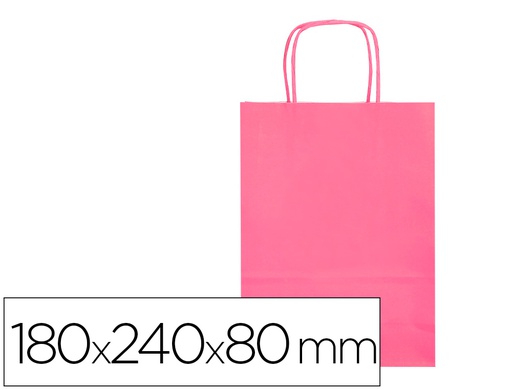 [KF03744] BOLSA PAPEL Q-CONNECT CELULOSA ROSA XS CON ASA RETORCIDA 180X240X80 MM