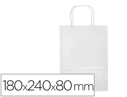 [KF03740] BOLSA PAPEL Q-CONNECT CELULOSA BLANCO XS CON ASA RETORCIDA 180X240X80 MM