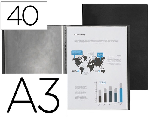 [EC49] CARPETA LIDERPAPEL ESCAPARATE 40 FUNDAS POLIPROPILENO DIN A3 NEGRO OPACO