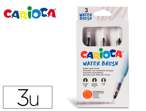 [43170] PINCEL CARIOCA RECARGABLE AGUA REDONDO CAJA DE 3 UNIDADES PUNTAS SURTIDAS