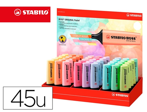 [70/45-4] ROTULADOR STABILO BOSS FLUORESCENTE 70 PASTEL EXPOSITOR DE 45 UNIDADES COLORES SURTIDOS