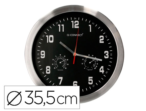 [KF16953] RELOJ Q-CONNECT DE PARED METALICO REDONDO 35,5 CM MOVIMIENTO SILENCIOSO COLOR CROMADO CON ESFERA NEGRA