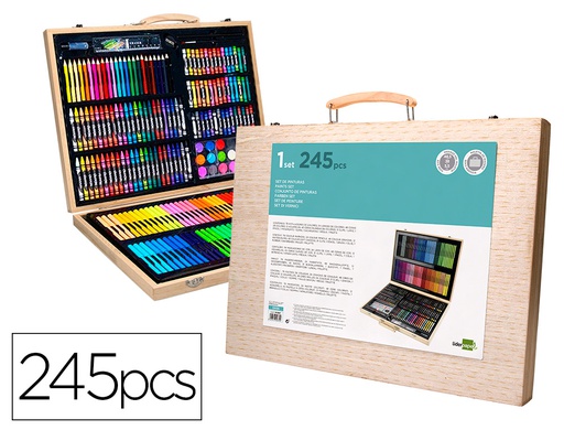 [SX05] ESTUCHE DE PINTURA LIDERPAPEL MADERA 245 PIEZAS MALETIN 49X36,6X4,5 CM