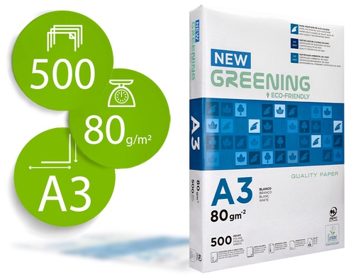 [FT04] PAPEL FOTOCOPIADORA GREENING DIN A3 80 GRAMOS PAQUETE DE 500 HOJAS