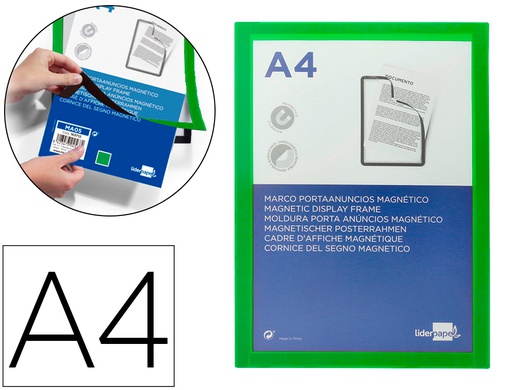 [MA05] MARCO PORTA ANUNCIOS LIDERPAPEL MAGNETICO DIN A4 DORSO ADHESIVO REMOVIBLE COLOR VERDE