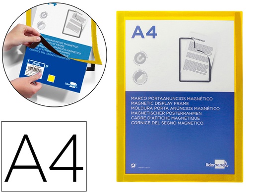 [MA01] MARCO PORTA ANUNCIOS LIDERPAPEL MAGNETICO DIN A4 DORSO ADHESIVO REMOVIBLE COLOR AMARILLO