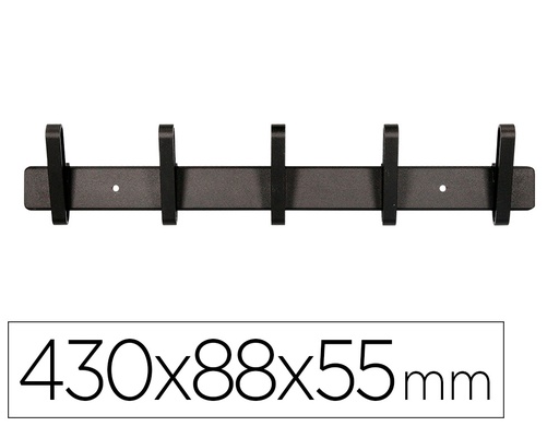 [PH02] PERCHERO LIDERPAPEL PARED METALICO 5 COLGADORES COLOR NEGRO 430X88X55 MM