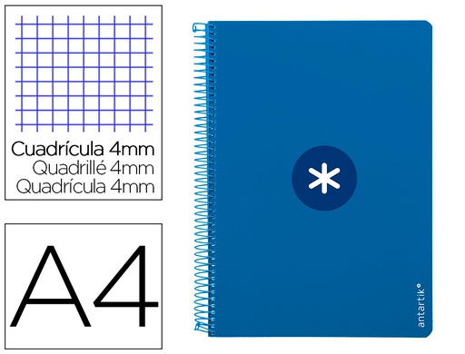 [KB38] CUADERNO ESPIRAL A4 ANTARTIK TAPA DURA 80H 90GR CUADRO 4MM CON MARGEN COLOR AZUL OSCURO