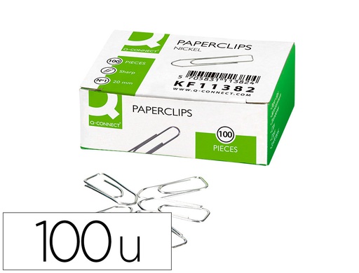 [KF11382] CLIPS NIQUELADOS Q-CONNECT N 1 PICOS 20 MM PUNTA CAJA DE 100 UNIDADES