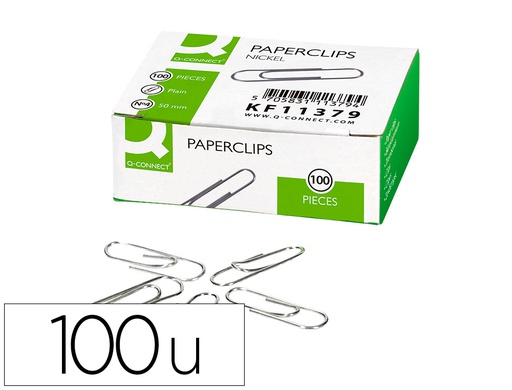 [KF11379] CLIPS NIQUELADOS Q-CONNECT N 4 PLANOS 50 MM CAJA DE 100 UNIDADES