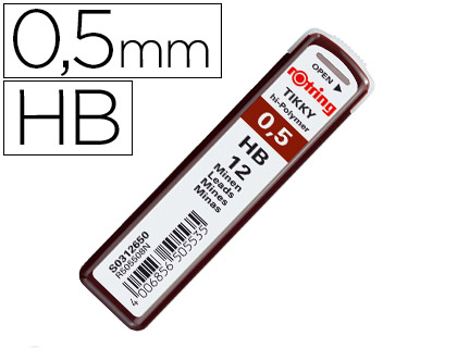[S0312650] MINAS ROTRING GRAFITO 0,5 MM HB ESTUCHE DE 12 MINAS