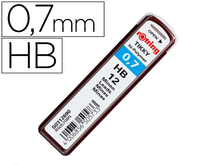 [S0312690] MINAS ROTRING GRAFITO 0,7 MM HB ESTUCHE DE 12 MINAS