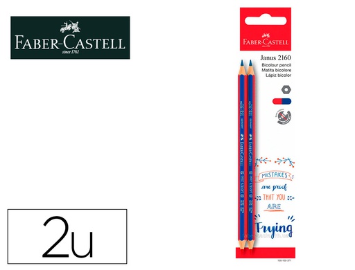 [100-102-371] LAPICES BICOLOR FINO FABER CASTELL 2160-RB HEXAGONAL ROJO/AZUL BLISTER DE 2 UNIDADES