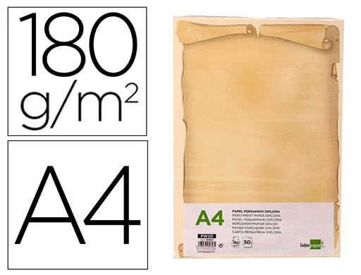 [PW20] PAPEL PERGAMINO LIDERPAPEL DIN A4 DIPLOMA 180 GR PAQUETE DE 50 HOJAS