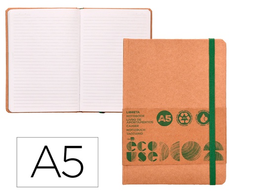 [LB66] LIBRETA LIDERPAPEL ECOUSE 100% RECICLADA A5 96 HOJAS 70G/M2 HORIZONTAL CON GOMILLA Y MARCA PAGINAS