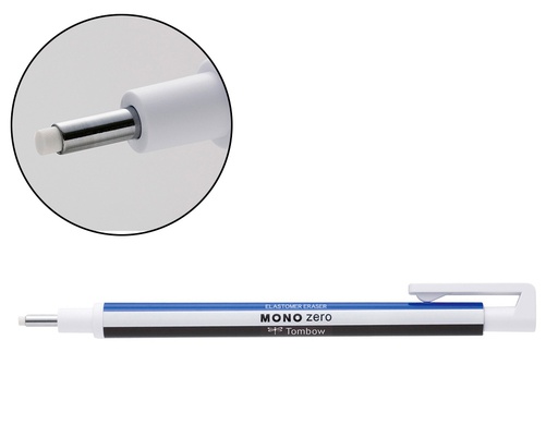 [EH-KUR] PORTAGOMAS TOMBOW MONO ZERO CON CLIP GOMA REDONDA 2,3 MM DIAMETRO COLOR AZUL BLANCO Y NEGRO