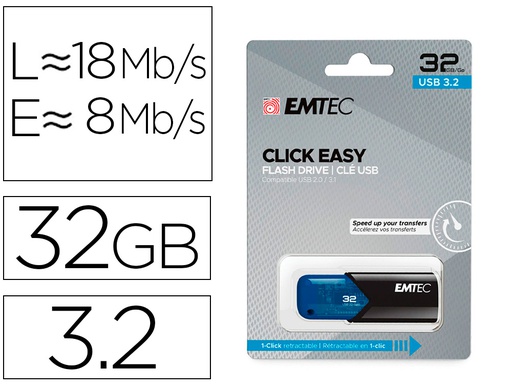 [EMTEC E173126] MEMORIA EMTEC USB 3.2 CLICK EASY 32 GB AZUL