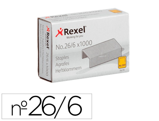[ACCO6131] GRAPAS REXEL 26/6 MM GALVANIZADA CAJA DE 1000 UNIDADES
