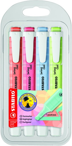 [275/4-08-1] ROTULADOR STABILO FLUORESCENTE FINO SWING COOL PASTEL ESTUCHE DE 4 UNIDADES COLORES SURTIDOS