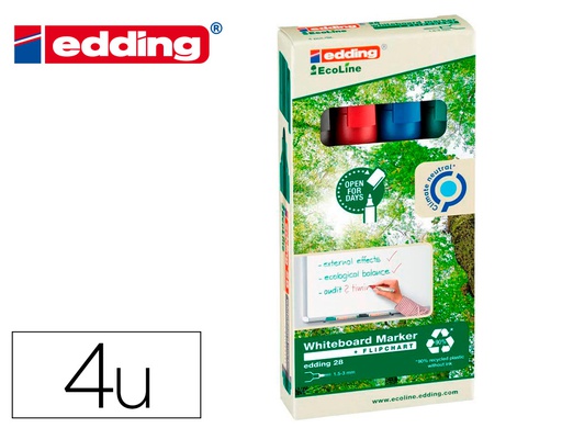 [28-4-S] ROTULADOR EDDING 28 PARA PIZARRA BLANCA ECOLINE 90% RECICLADO BOLSA 4 COLORES SURTIDOS PUNTA REDONDA 1,5-3
