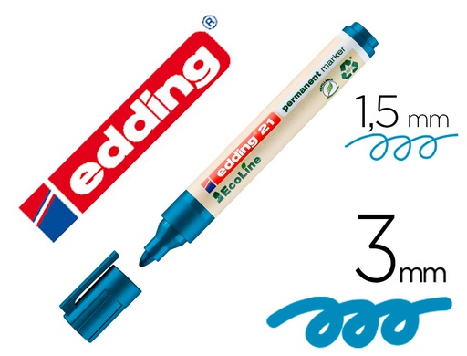 [21-03] ROTULADOR EDDING 21 MARCADOR PERMANENTE ECOLINE 90% RECICLADO COLOR AZUL PUNTA REDONDA 1,5-3 MM RECARGABLE