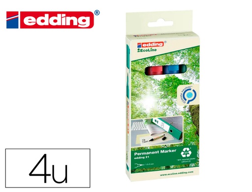 [21-4-S] ROTULADOR EDDING 21 MARCADOR PERMANENTE ECOLINE 90% RECICLADO BOLSA 4 COLORES SURTIDOS PUNTA REDONDA 1,5-3