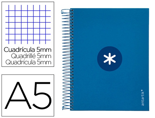 [KH11] CUADERNO ESPIRAL A5 MICRO ANTARTIK TAPA FORRADA120H 90 GR CUADRO 5MM 5 BANDAS6 TALADROS COLOR AZUL OSCURO