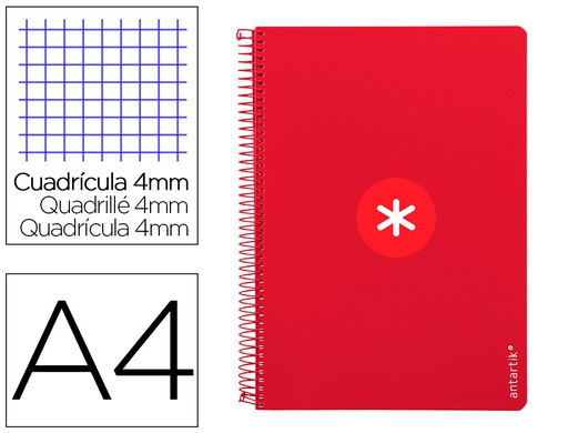 [KB40] CUADERNO ESPIRAL A4 ANTARTIK TAPA DURA 80H 90GR CUADRO 4MM CON MARGEN COLOR FRAMBUESA