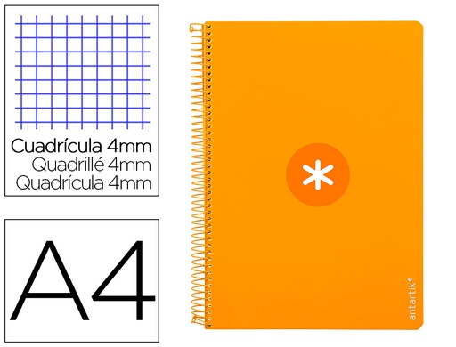 [KB39] CUADERNO ESPIRAL A4 ANTARTIK TAPA DURA 80H 90GR CUADRO 4MM CON MARGEN COLOR MOSTAZA