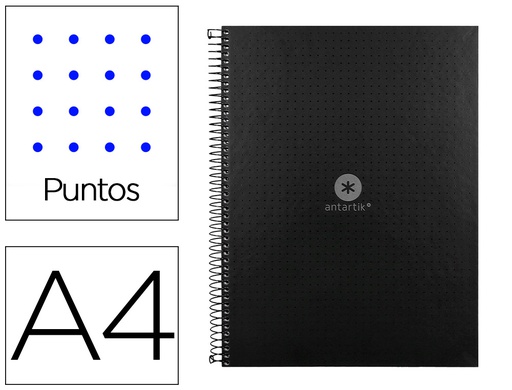 [KB51] CUADERNO ESPIRAL A4 MICRO ANTARTIK DOTS TAPA FORRADA 80H 90 GR RAYADO PUNTOS 1 BANDA 4 TALADROS NEGRO
