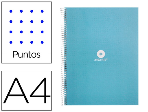[KB50] CUADERNO ESPIRAL A4 MICRO ANTARTIK DOTS TAPA FORRADA 80H 90 GR RAYADO PUNTOS 1 BANDA 4 TALADROS CELESTE