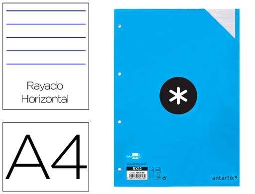 [RX12] RECAMBIO ANTARTIK A4 100 HOJAS 100G/M2 RAYADO HORIZONTAL 4 TALADROS BANDAS DE 5 COLORES