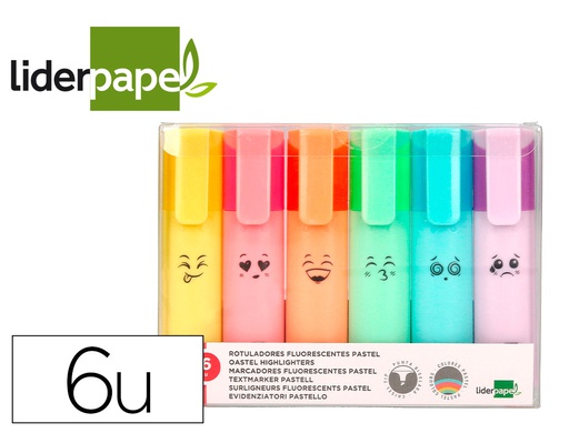 [RT21] ROTULADOR LIDERPAPEL FLUORESCENTE PASTEL PUNTA BISELADA ESTUCHE DE 6 UNIDADES COLORES SURTIDOS