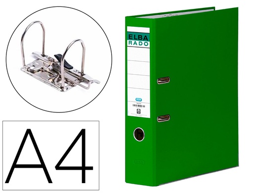 [100022647] ARCHIVADOR DE PALANCA ELBA CARTON FORRADO DIN A4 VERDE LOMO DE 80 MM RADO CHIC