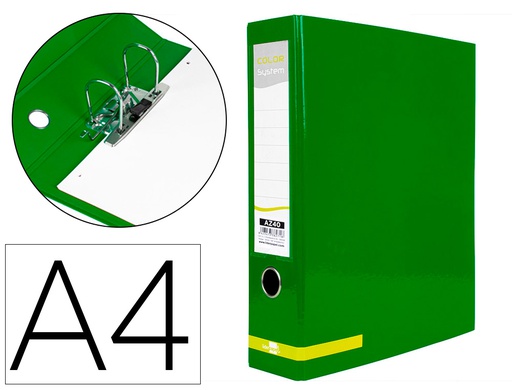 [AZ40] ARCHIVADOR DE PALANCA LIDERPAPEL A4 COLOR SYSTEM FORRADO SIN RADO LOMO 80MM VERDE COMPRESOR METALICO
