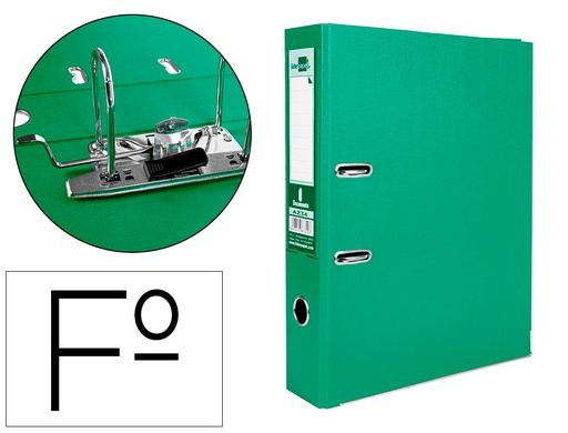 [AZ34] ARCHIVADOR DE PALANCA LIDERPAPEL FOLIO DOCUMENTA FORRADO PVC CON RADO LOMO 75MM VERDE COMPRESOR METALICO