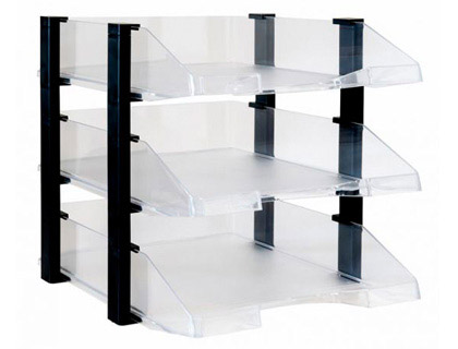 [704 CS TP] BANDEJA SOBREMESA ARCHIVO 2000 PLASTICO TRANSPARENTE CON ELEVADORES NEGRO CONJUNTO DE 3 BANDEJAS 280X285X350 MM