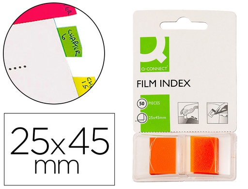 [KF03636] BANDERITAS SEPARADORAS Q-CONNECT NARANJAS DISPENSADOR DE 50 UNIDADES