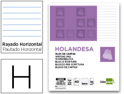 [CR05] BLOC DE CARTAS LIDERPAPEL RAYADO HORIZONTAL HOLANDESA 40 HOJAS 60G/M2