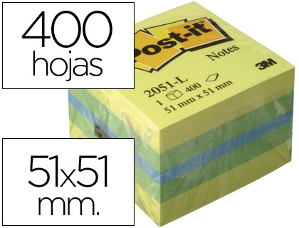 [FT510091729] BLOC DE NOTAS ADHESIVAS QUITA Y PON POST-IT 51X51 MM MINICUBO COLOR LIMON 2051-L 400 HOJAS