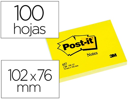 [7100290168] BLOC DE NOTAS ADHESIVAS QUITA Y PON POST-IT 76X102 MM CON 100 HOJAS 657