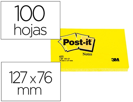 [7100290165/FT500072861] BLOC DE NOTAS ADHESIVAS QUITA Y PON POST-IT 76X127 MM CON 100 HOJAS 655
