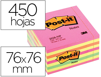 [FT510093204] BLOC DE NOTAS ADHESIVAS QUITA Y PON POST-IT 76X76 MM CUBO COLOR ROSA NEON 450 HOJAS