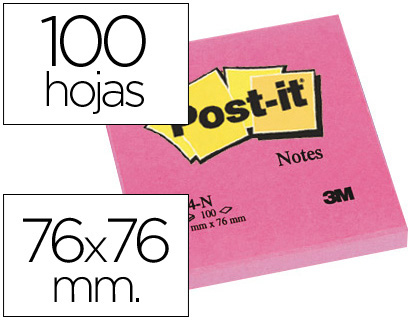 [FT510010190 (654-N FUCSIA)] BLOC DE NOTAS ADHESIVAS QUITA Y PON POST-IT 76X76 MM FUCSIA NEON CON 100 HOJAS