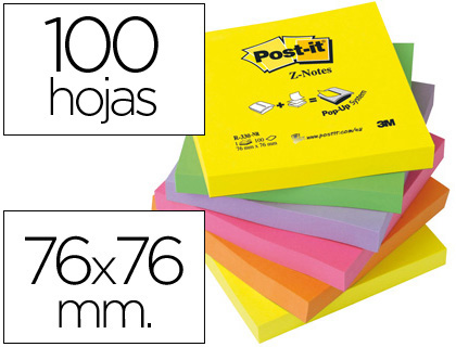 [FT510089939 (R330-NR)] BLOC DE NOTAS ADHESIVAS QUITA Y PON POST-IT 76X76 MM Z-NOTESULTRA INTENSO PACK DE 6 BLOCS SURTIDO